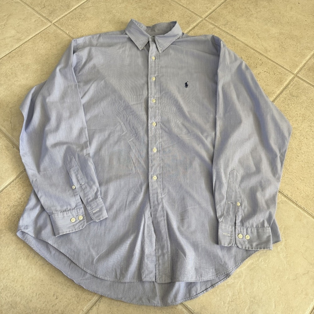 Ralph Lauren Yarmouth Button Down Shirt Mens 17.5 36/37 Striped 100% Cotton